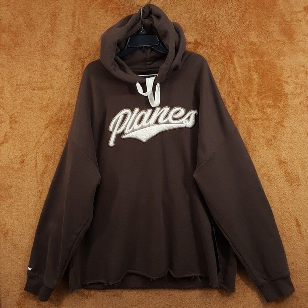 PAPER PLANES Hoodie Mens XXL Brown Sweatshirt Sherpa Logo $148